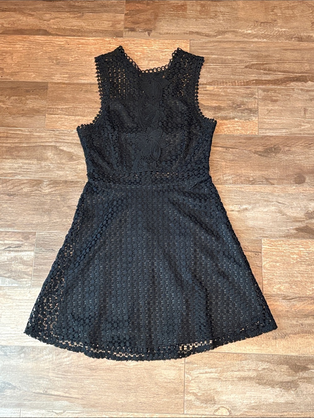 Francesca's Collections Black Crochet Mini Dress